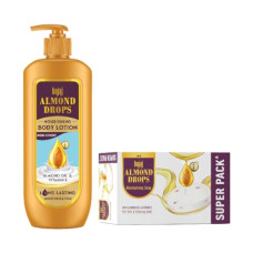 Deals, Discounts & Offers on  - Bajaj Almond Drops Nourishing Body Lotion 400ML + Almond Drops Soap 125 gm * 5