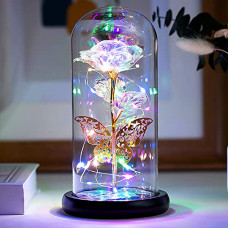 Deals, Discounts & Offers on  - ORORANY Forever Rose Gift For Her, Galaxy Glass Rose Flower And Butterfly With Led Light Great Gift Ideas For Valentine'S Day, Mother'S Day, Birthday, Anniversary, Engagement