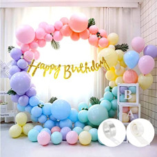 Deals, Discounts & Offers on  - Flyloons 53 Pcs Pastel Happy Birthday Decoration for Girls Kids Boys with Sparkle Golden Happy Birthday Banner, Pastel Balloons, Glue dots, Arch Tape for Balloons birthday decoration items
