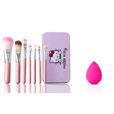 Deals, Discounts & Offers on Beauty Care - RONZILLE Makeup Brushes With Hello Kitty Print Storage Box and Makeup Blending Puff Sponge - Pink , Pack of 7 , Kitty