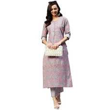 Deals, Discounts & Offers on Women - ANNI DESIGNER Women's Cotton Blend Printed Straight Kurta & Pant