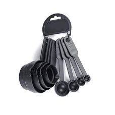 Deals, Discounts & Offers on  - E-Cosmos Plastic Measuring Spoon and Cup Set, 8-Pieces (Black, Pack of 1), Mix Size (EC-Cup-Black)