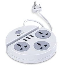 Deals, Discounts & Offers on  - Portronics Power Plate 5 1500W Power Converter with USB Charger & Mobile Holder 3AC Socket + 3USB Ports I 1.5 m Cord Length ( White)