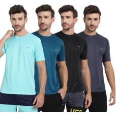 Deals, Discounts & Offers on  - FTXPack of 4 Men Solid Round Neck Polyester Light Blue, Blue, Black, Grey T-Shirt