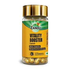 Deals, Discounts & Offers on  - Zandu Vitality Booster Capsule, With Goodness of Ashwagandha, Safed Musli, Gokshur, Shuddha Shjilajit, Helps to Boost Energy and Strength - Pack of 60 Veg Capsules