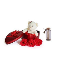 Deals, Discounts & Offers on  - Artistic India -Valentine Love Box with Message Bottle, 3 Artificial Flower Buds Fragrant,Teddy, HeartBox, Tag (7 Pieces)