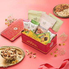 Deals, Discounts & Offers on  - Paper Boat Holi Dry Fruit Gift Box, 390g - Gourmet Holi Dryfruit Gift Hamper | Beautiful Reusable Tin Box | Festive Celebration Gift