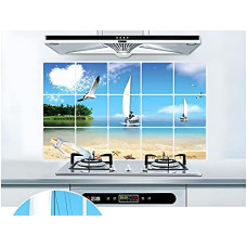 Deals, Discounts & Offers on Home Improvement - JAAMSO ROYALS Removable Kitchen Oil Proof Decal Sticker Heat-Resistant Waterproof Tile Sticker Aluminium Foil Wall Sticker (Sea Beach View) (45 CM *75 CM)
