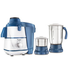 Deals, Discounts & Offers on  - Prestige Breeze 500W Juicer Mixer Grinder With 2 Stainless Steel Jars|Detachable Pulp Collector|Double Lock System|Efficient Stainless Steel Sieve|Juice Outlet|Blue & White