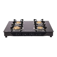 Deals, Discounts & Offers on  - Wonderchef Glory 4 Burner Glass Cooktop, Black 8mm Toughened Glass With 2 Years Warranty, Ergonomic Knobs, Stainless Steel Drip Tray, Manual Ignition Gas Stove