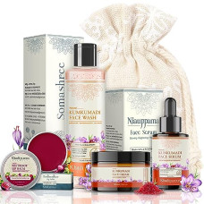 Deals, Discounts & Offers on Beauty Care - Khadi Pureus Herbals Kumkumadi Complete Kit (Face Serum+Night Cream+Face Wash & Beetroot Lip Balm) for Natural Radiance & Healthy Lips | Combo for Glowing Skin