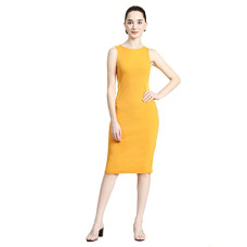 Deals, Discounts & Offers on Women - KERI PERRY Women's Mustard Lycra Solid Straight Western Dress