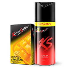 Deals, Discounts & Offers on Sexual Welness - KamaSutra Spark Deodorant Mega Pack 220 ml and Mango Flavoured Condoms 10 Count