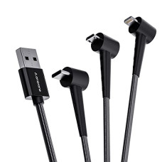 Deals, Discounts & Offers on  - Ambrane 3 in 1 Type C, Lightning and Micro USB Standing Cable Makes Binge-Watching Easy, Compatible with iPhone, Micro USB, Type C Devices, PD Technology, 3A Fast Charging (Trio-S10, Black, 1m)