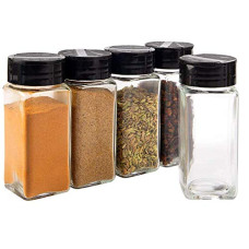 Deals, Discounts & Offers on  - Vasukie Salt & Pepper Square Glass Spice Jar with Black Sifter Two Sided Sifter Cap,Masala jar Spice Container (Each Bottle 120ml) (4 Piece)