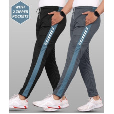 Deals, Discounts & Offers on  - VeBNoRPack of 2 Men Striped Black, Grey Track Pants