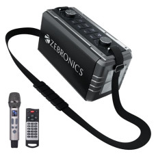 Deals, Discounts & Offers on  - [For J and K Bank Card] ZEBRONICS New Launch Music Bomb 2 Party Speaker with 80W, Supports Bluetooth, 10h Backup, USB, mSD, AUX, 6.3mm Guitar Input, TWS, Karaoke, Wireless Microphone, Detachable Carry Strap