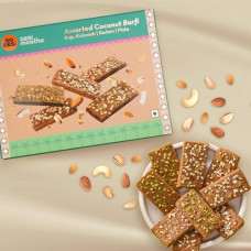 Deals, Discounts & Offers on  - GO DESi Assorted Coconut Barfis, 200 grams burfi, Indian Sweets Gift Pack, DESi Meetha, Dry Fruits Gift, Almond Cashew Raisin Pista Bar, Sweets Indian Mithai