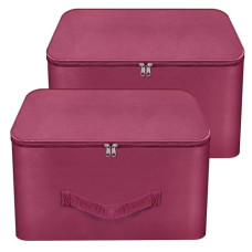 Deals, Discounts & Offers on Storage - Storite 2 Pack Nylon Wardrobe Bag Underbed Moisture Proof Cloth Storage Organizer Saree Bags with Zippered Closure & Handle (Magenta, 37x35x23 cm) Square
