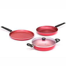 Deals, Discounts & Offers on Cookware - Butterfly Coral KCP 3 Tawa 250 MM + Fry Pan 240 MM + Kadai 240 MM Non IB Velvet Red