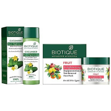 Deals, Discounts & Offers on Beauty Care - Biotique Bio Cucumber Pore Tightening Toner, 120ml And Biotique Bio Fruit Whitening And Depigmentation & Tan Removal Face Pack, 75g