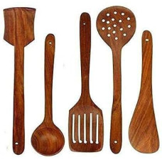 Deals, Discounts & Offers on  - ShopiMoz Wooden Spoon 5 Sheesham (Rosewood) Natural Cooking Spoons, Ladles, Turning Spatulas Heavy Quality Kitchen Tool Set of 5 Pcs (Brown) (Heavy Quality Spatula Set of 5)