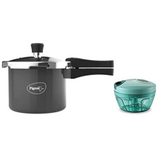 Deals, Discounts & Offers on Cookware - Pigeon Hard Anodised Pressure Cooker Outer Lid with Induction Base 3 Litre & Plastic Mini Handy and Compact Chopper with 3 Blades (Green, 400 ml)