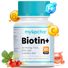 Deals, Discounts & Offers on  - myUpchar ayurveda Biotin+ For Hair Growth | Supplement For Strong & Thick Hair | Glowing Skin, Fights Nails Brittleness, | With Vitamin C, Green tea, Rosehip Extracts, Nicotinamide, Iron & Zinc | For Men & Women | 60 Biotin Tablets