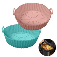 Deals, Discounts & Offers on  - RYLAN Air Fryer Liners I Round Silicone Basket Baking Tray I Pot with Ear Handles I Nonstick Reusable Heat Resistant I Cooking Oven Insert Accessories - Multicolor (8 inch, Pack of 2)