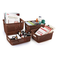 Deals, Discounts & Offers on  - Cello Style Knit Basket Without Lid, Set of 4, Brown,Plastic