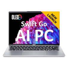 Deals, Discounts & Offers on Laptops - [Use Apay Card] Acer Swift Go 14 AI PC Premium Laptop Intel Core Ultra 5 125H (35.56cm 14-inch OLED WQXGA+/16GB LPDDR5x/512GB SSD/Intel Arc Graphics/1440p Camera with Shutter/Win 11/MSO) SFG14-73, Pure Silver, 1.3 Kg