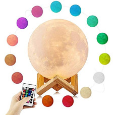 Deals, Discounts & Offers on  - XERGY 3D Printed Rechargeable Moon Lamp with Touch Control Adjust Brightness Light with Wooden Standfor Home Decoration (15 cm Multi Color - 16 Colors with Remote) LED