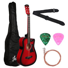 Deals, Discounts & Offers on  - Juarez Acoustic Guitar Kit, 38 Inch Cutaway with Pick Guard, 38C/RDS with Bag, Strings, Pick and Strap, Red Sunburst