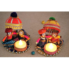 Deals, Discounts & Offers on  - JH Gallery Recycled Material Rajasthani Raja Rani Puppet | Dolls Decorative Tealight Candle Holder | Diwali Decoration Items