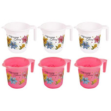 Deals, Discounts & Offers on  - Kuber Industries Floral Print 6 Pieces Unbreakable Strong Plastic Bathroom Mug, 500 ML (Pink & White)-KUBMART10286