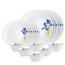 Deals, Discounts & Offers on  - Cello Opalware Dazzle Series Blue Iris Dinner Set, 18 Units | Light-Weight, Daily Use Crockery Set