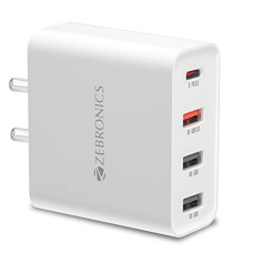Deals, Discounts & Offers on  - Zebronics RC45A 4 Port Charger, 45W max, Smart IC, Type C PD 3.0, 3X USB,