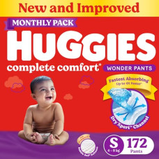 Deals, Discounts & Offers on Baby Care - Huggies Complete Comfort Wonder Pants Small (S) Size (4-8 Kgs) Baby Diaper Pants, 172 count| India's Fastest Absorbing Diaper with upto 4x faster absorption | Unique Dry Xpert Channel