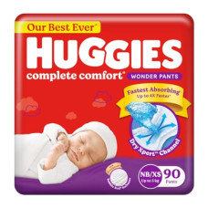 Deals, Discounts & Offers on  - Huggies Complete Comfort Wonder Pants Newborn / Extra Small (Nb/Xs) Size (Up To 5 Kg) Baby Diaper Pants,90 Count,India'S Fastest Absorbing Diaper With Upto 4X Faster Unique Dry Xpert Channel