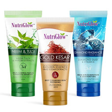 Deals, Discounts & Offers on Beauty Care - NutriGlow Neem Tulsi Face Wash, Gold Kesar Face Wash and Diamond Radiance Face Wash For Brighten Skin, Remove Wrinkle, 65ml Each, Pack of 3