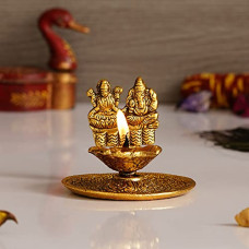 Deals, Discounts & Offers on  - eCraftIndia Goddess Laxmi & Lord Ganesha Golden Metal Diya