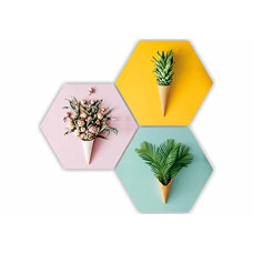 Deals, Discounts & Offers on  - SAF paintings Preety Floral Flower and Leaf in Cone Pot 3 Piece UV Textured Multi-Effect Self adheshive Painting 17 Inch X 17 Inch SANFHX141,Multicolour