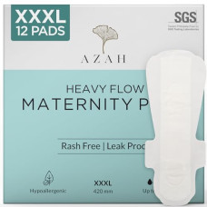 Deals, Discounts & Offers on Health & Personal Care - AZAH Maternity Pads after Delivery for Women (Box of 12 Pads) Ultra-Absorbent XXXL Pads | Organic Cotton Maternity Pads made