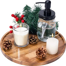 Deals, Discounts & Offers on  - WOOD ART STORE Decorative Round Wooden Tray for Decor - Beautiful Acacia Wood Tray for Kitchen Dining Room Table - The Perfect Small Candle Tray