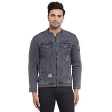 Deals, Discounts & Offers on Men - [Sizes S, L, XL] Style Quotient Men Grey Washed Denim Jacket with Embroidered Patch