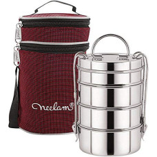 Deals, Discounts & Offers on  - neelam Stainless Steel Dura Hot Food Carrier 4 Tier 8 Inch Big Container Lunch Box with Insulated Carry Bag, Silver