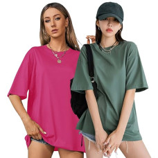 Deals, Discounts & Offers on Women - London Hills Women's Casual Round Neck Solid, Oversized Drop Shoulder Regular Fit T-Shirt Pack Of 2
