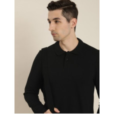 Deals, Discounts & Offers on  - [Size L] encore by INVICTUSMen Solid Polo Neck Pure Cotton Black T-Shirt