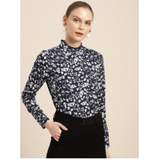 Deals, Discounts & Offers on Laptops - [Size M] her by invictusCasual Regular Sleeves Printed Women Dark Blue Top