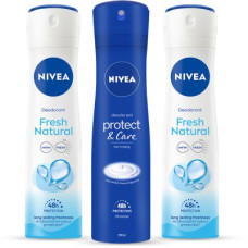 Deals, Discounts & Offers on  - NIVEA Fresh Natural Women Deodorant (Pack of 2) &Protect and Care Deodorant (Pack of 1) Deodorant Spray - For Women(450 ml, Pack of 3)